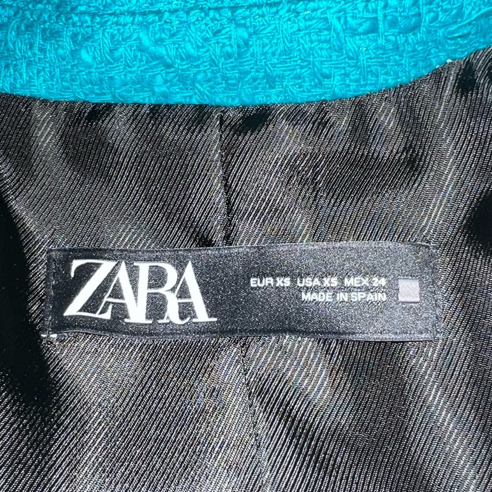 Zara Green Double Breasted Tweed Blazer - image 6